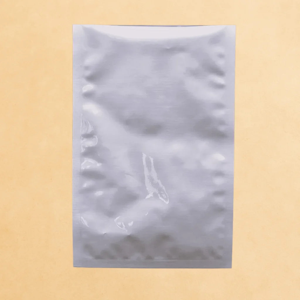 Aluminium sachet with 3 side seal and open top, shown flat against a neutral background.