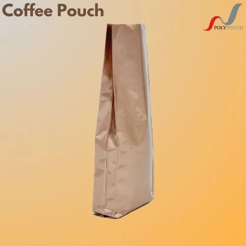 Bronze open top coffee pouch side view.