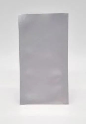 A foil/aluminium open top 3 side seal pouch. 