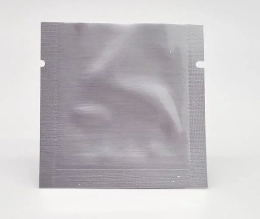 A foil/aluminium open top flat pouch.