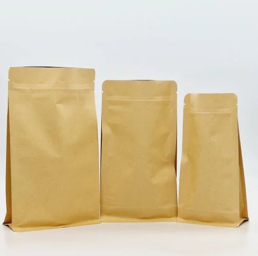 3 various sized Kraft flat bottom pouches with grip seal.