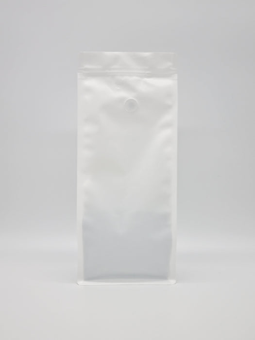 White, recyclable, Standard zip, Flat bottom, Valve, Coffee Pouch