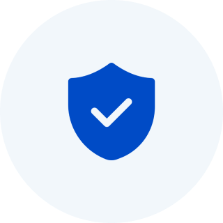 Blue shield icon with a white check mark on a light gray background