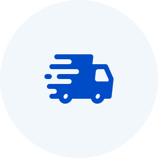Blue delivery truck icon on a white background