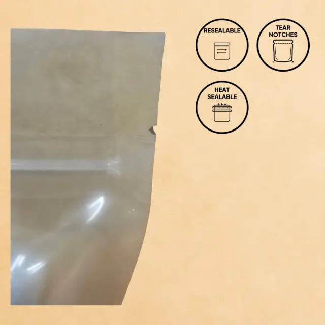 Clear Front Brown Kraft Back Resealable Stand Up Pouch