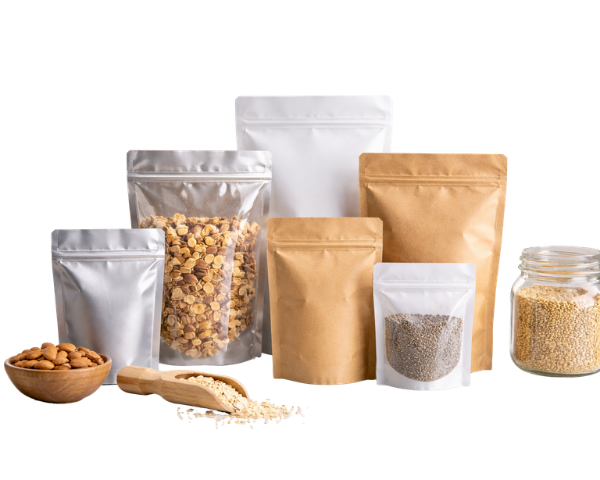 Plain stock pouches in mixed materials and sizes.