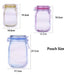 Jar shaped pouch dimenions for the small, medium and large sizes.