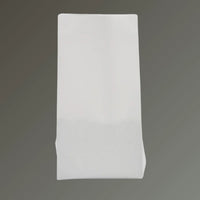White kraft coffee bag with side gusset and open top, displayed against a grey background.