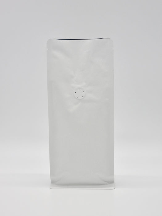 White, Open Top, Flat Bottom Coffee Pouch with Valve